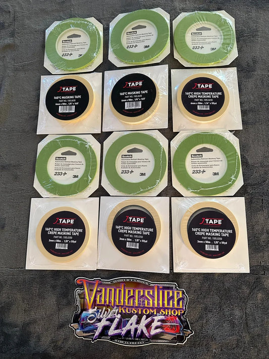 12 piece 1/8 ,1/4 inch 3M green, masking tape scotch 26343 / J -tape masking tape combo kit
